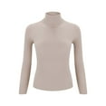 thumbnail image 4 of YOTMKGDO Long Sleeve Funnel Neck Undershirts for Women: Soft Lightweight Turtleneck Sweater – Warm Knitted Pullover Perfect for Curvy Fits and Casual Wear in Khaki, 4 of 7