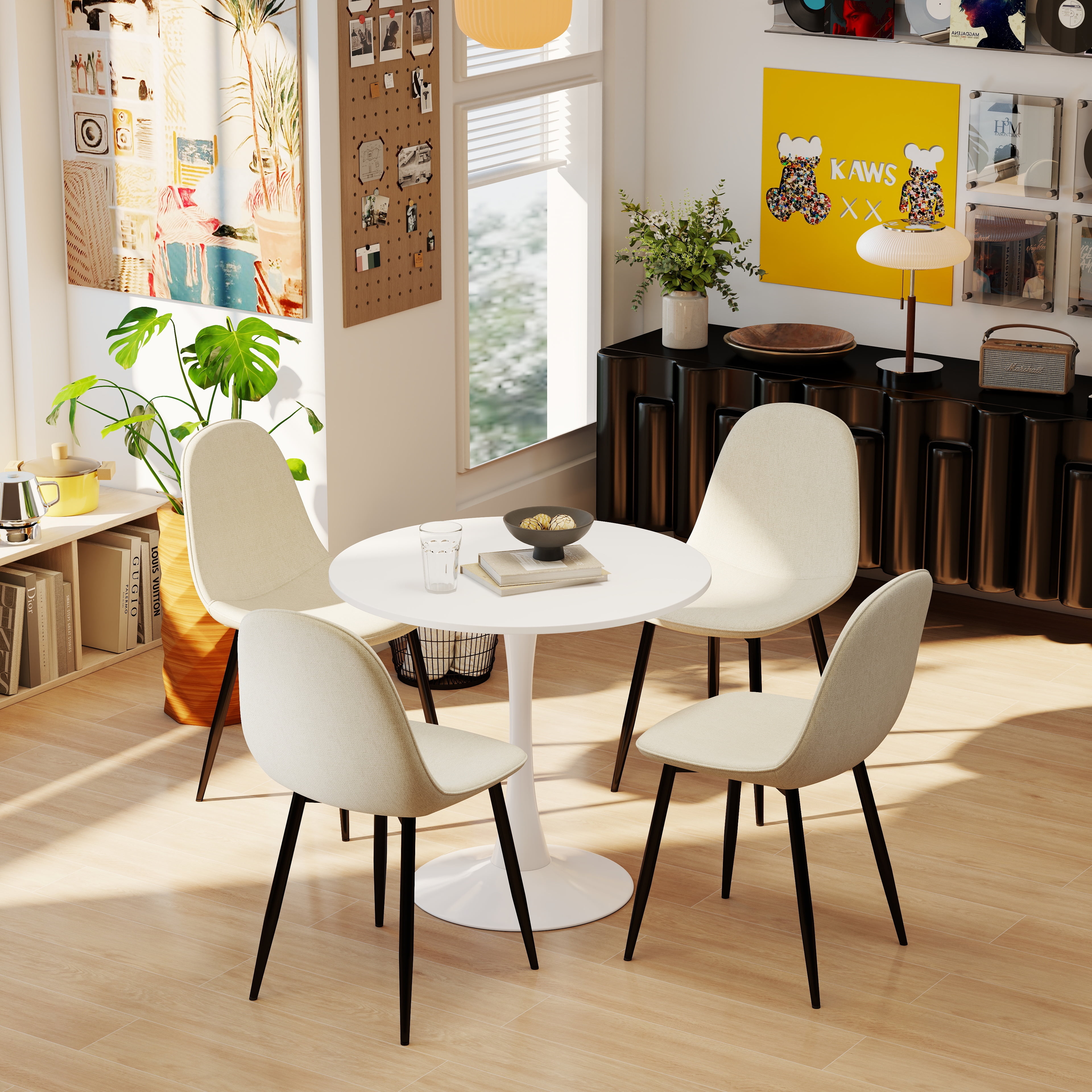 Ensemble de salle à manger gain de place Homy Casa pour 4 personnes, cuisine d'appartement, noir