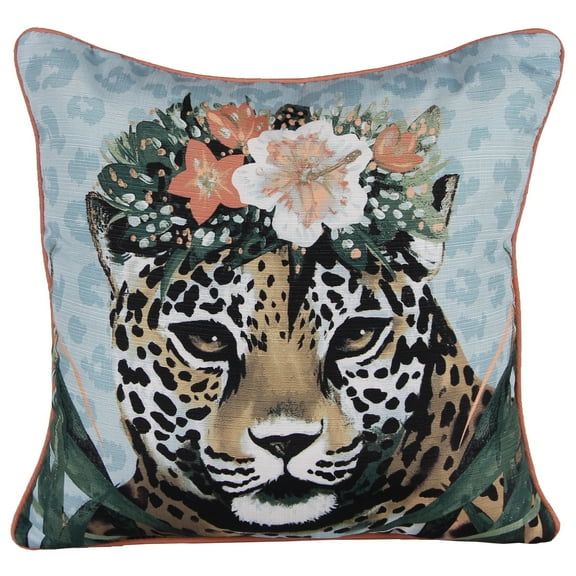 Jordan Manufacturing 18" x 18" Multicolor Flower Crown Cheetah Animal Square Reversible Decorative Throw Pillow with Welt