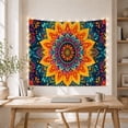 thumbnail image 5 of Yellow Floral Mandala Against Teal Leaves, Playful Boho for Art Lovers, Colorful Statement Decor, Housewarming Gift, Tapestry Wall Hanging for Bedroom and Studio, 5 of 7