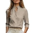 thumbnail image 2 of Warop Women's Solid V Neck 3/4 Sleeve Blouse Pullover Shirt Casual Office Work Top Lightweight for Daily Commute, 2 of 7