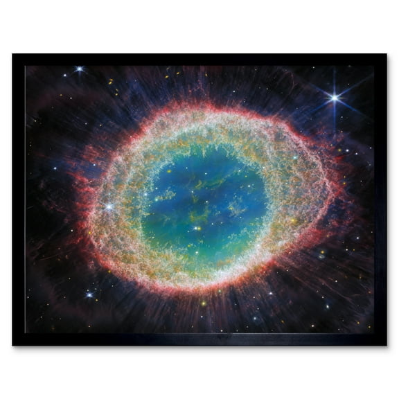 NASA James Webb Telescope NIRCam Image of Ring Nebula Planetary Messier 57 Intricate Details of a Dying Star Formation Celestial Doughnut in Space Art Print Framed Poster Wall Decor 12x16 inch
