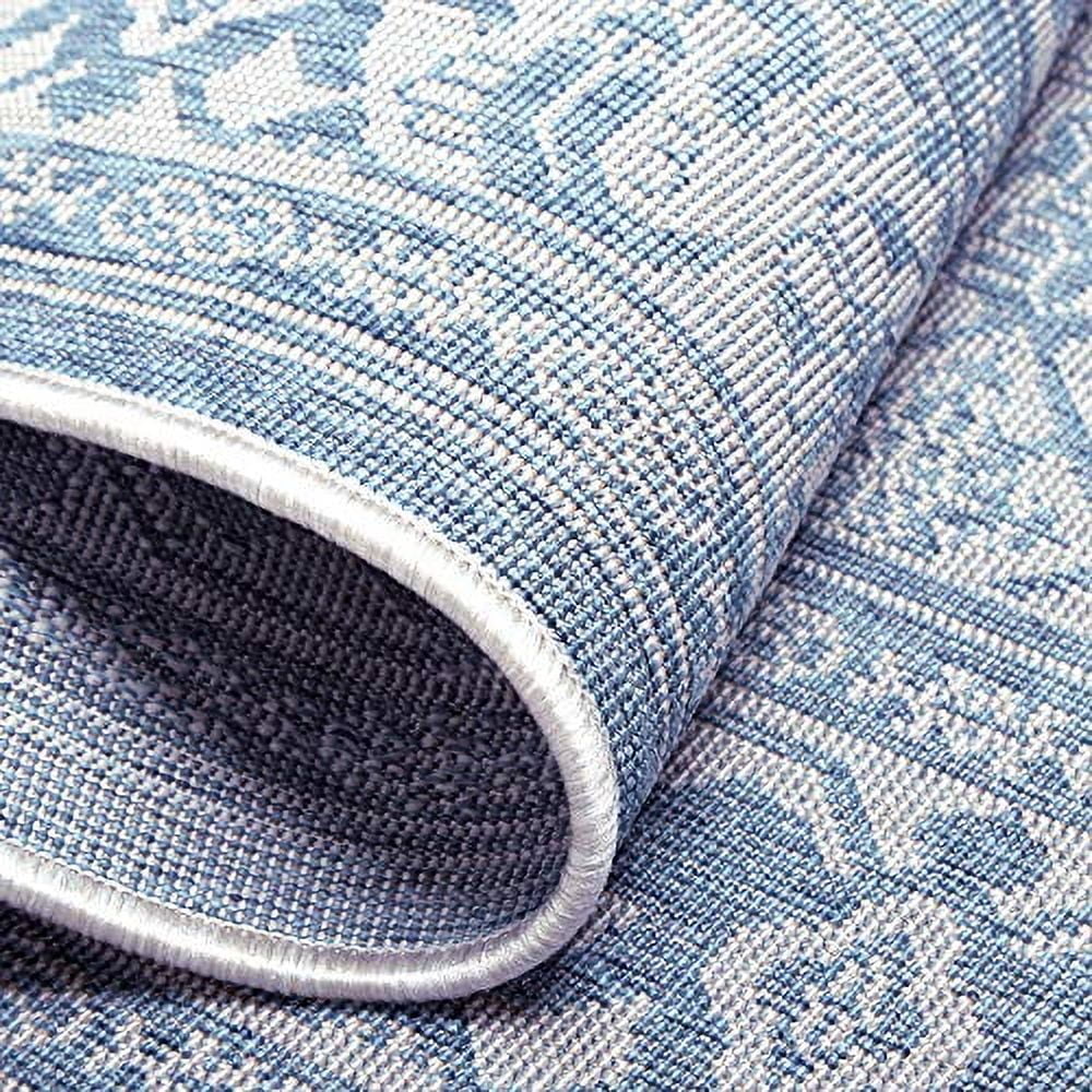 Nicole Miller New York Patio Country Dahlia Transitional Medallion Indoor/Outdoor Area Rug, Blue/Grey, 7'9"x10'2"