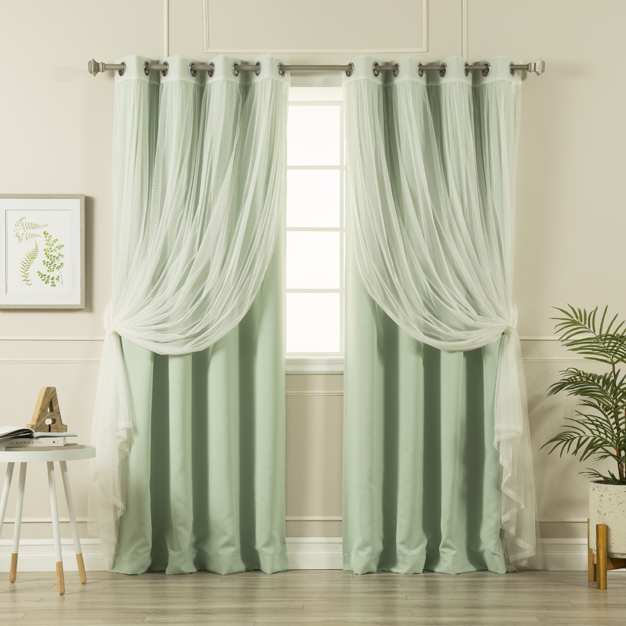 Aurora Home Mix and Match Blackout Tulle Lace Sheer 4 piece Curtain