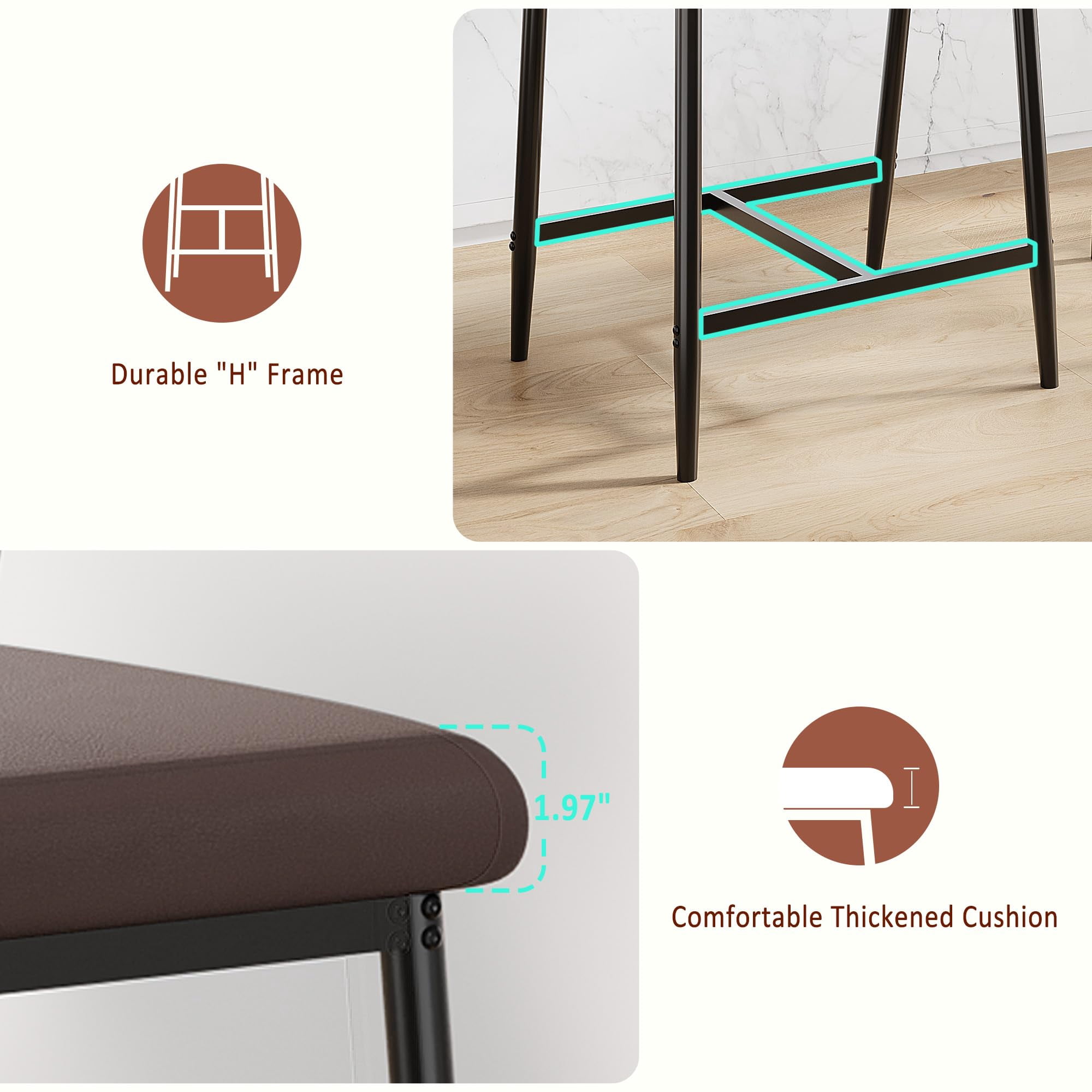 Towallmark 26.5 " Upholstered Counter Height Barstools, Wider Thickened Cushion Bar Stools Set of 4 with Armrest, Brown Leather