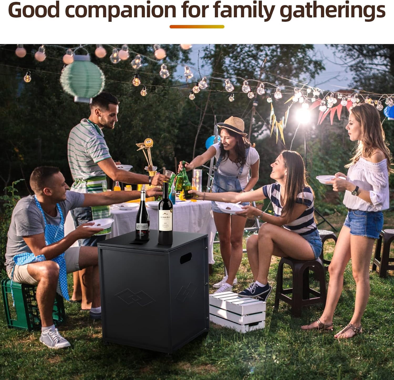 Lumiparty 16 in Propane Metal Tank Cover Table for Gas Fire Pits, Hides Any Standard 20 LB Propane Tanks, Hideaway Table with Side Handles, Black