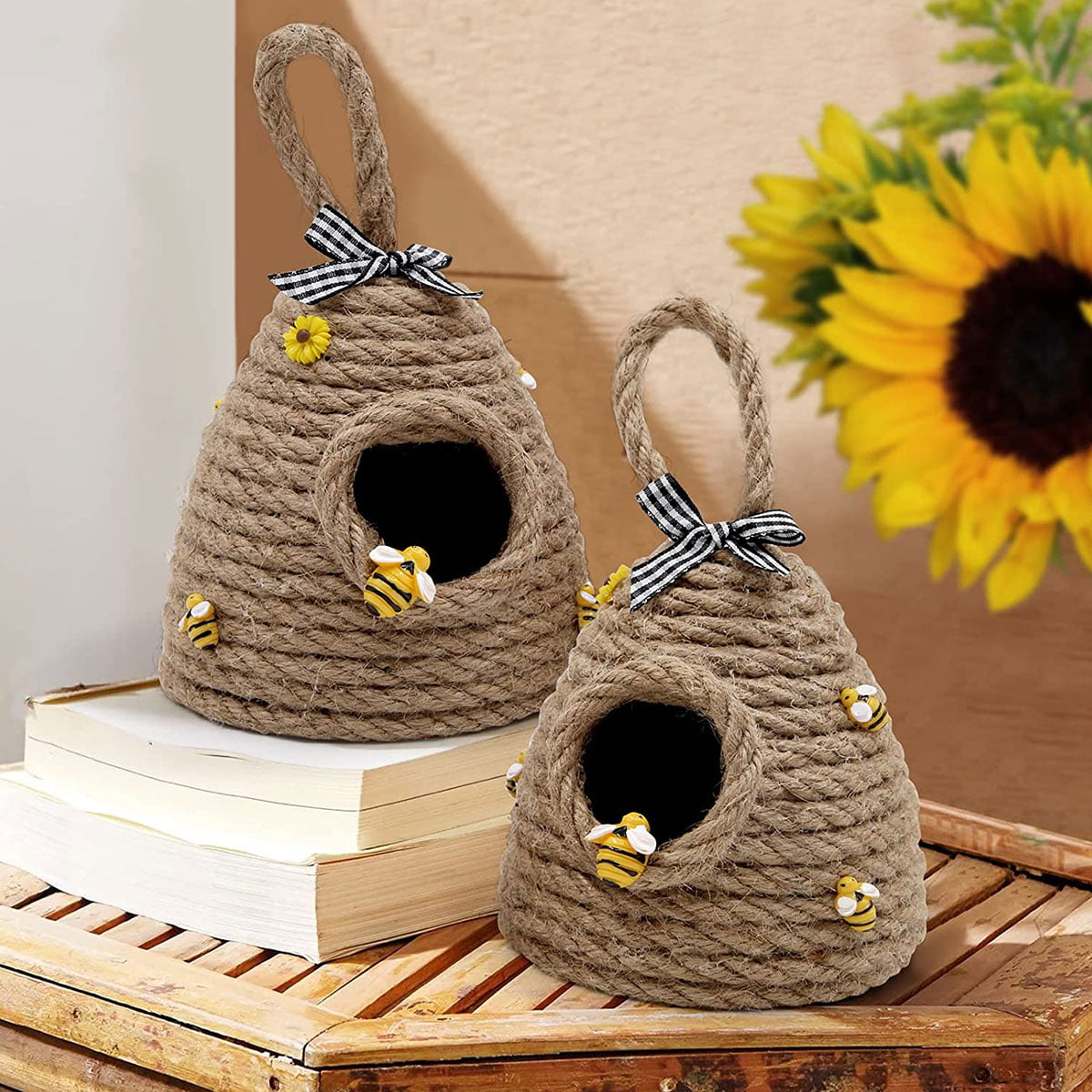 3 Pieces Bee Hive Decor Honey Bee Tiered Tray Decor Summer Spring Bee  Decorations Mini Jute Beehive Farmhouse Kitchen Decor for Table Shelf  Sitter