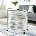 thumbnail image 3 of Yaheetech 12 Drawer Mobile Rolling Storage Cart Bin Trolley Tools Scrapbook Paper Office School Organizer, White, 3 of 10