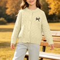 thumbnail image 2 of AUDeals Girls Cable Knit Cardigan Crewneck Button Sweater Long Sleeve Cotton Knitted Preppy Fall Ribbed Knitwear Outerwear Sweater Tops (Beige, 5-6 Years), 2 of 6