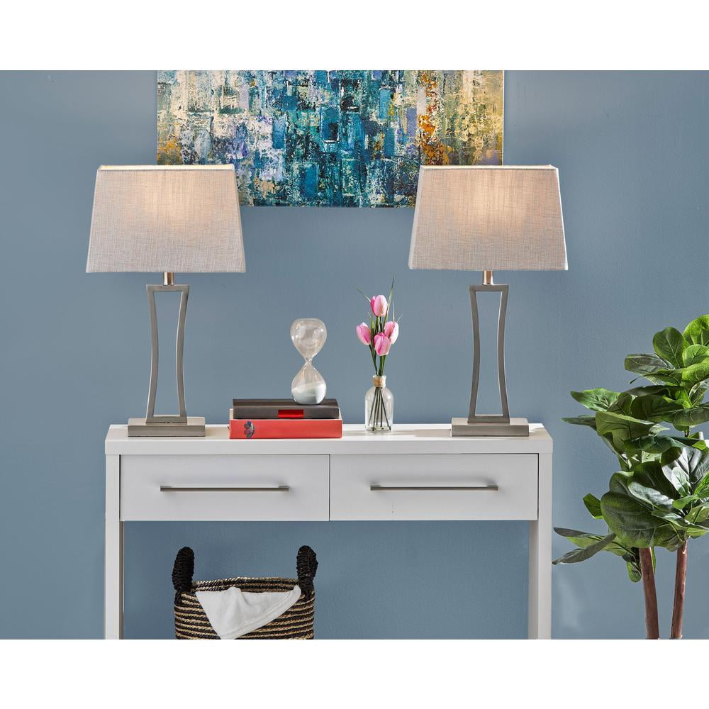 Adesso® Camila 2-Piece Table Lamp Set, 24-1/4"H, Gray & White Shade/Brushed Steel Base