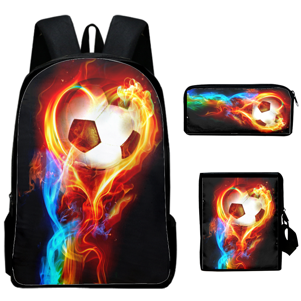 Fire Soccer Print Kids Backpack, Cool Football Boys Bookbag School