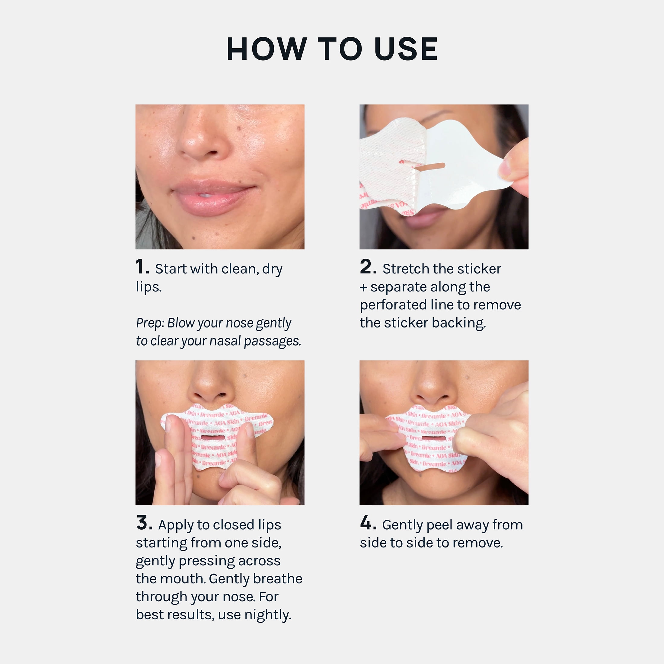 AOA Skin Dreamie Mouth Tape 20 Count – Gentle Overnight Lip Closure for Restful Sleep