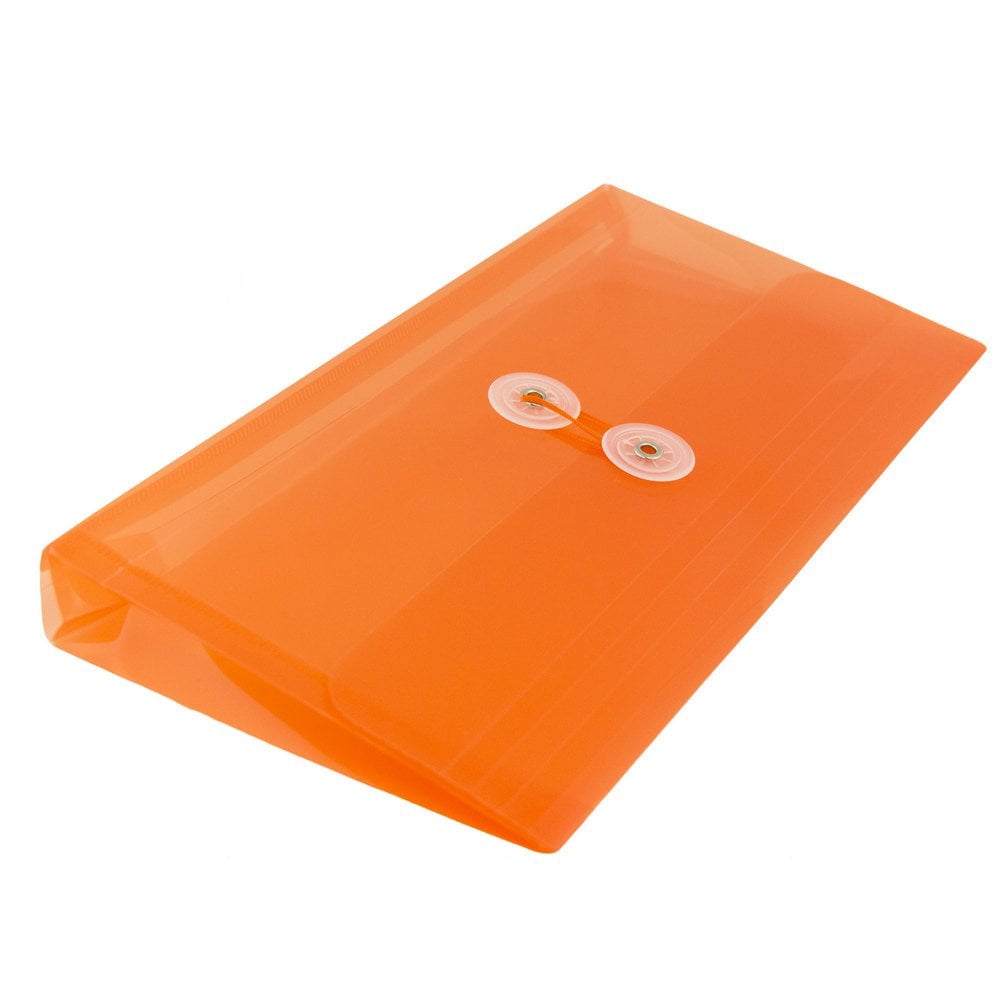 JAM Paper #10 Plastic Business Envelope with Button and String Tie Closure, 5 1/4 x 10, Orange, 108/pack