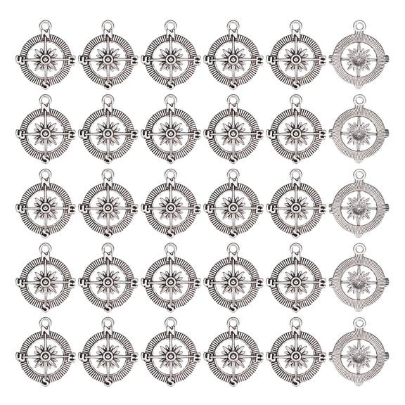 1 Box 50Pcs Compass Charms Nautical Charms Compass Charm Bulk Style Alloy Dummer Hawaii Charm Anchor Sea Charm for Jewelry Making Charms DIY Women