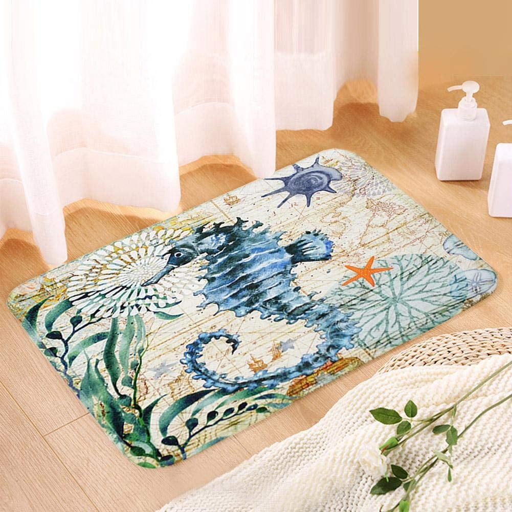 Sunjoy Tech Sea Theme Foam Bath Mat, Blue Turtle Non Slip Bathroom Rugs