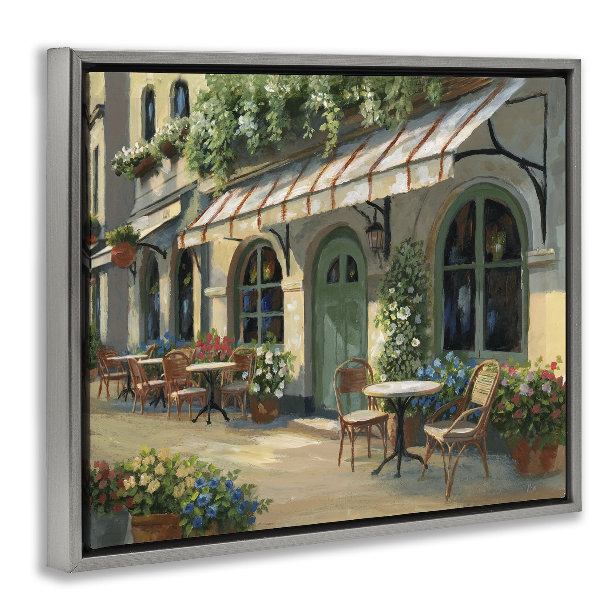 Stupell Industries Cozy Cafe Sunlit Patio Gray Framed Floater Canvas Wall Art, design by Nan