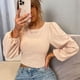 thumbnail image 5 of Blusa sexy de manga larga con cuello redondo y espalda descubierta para mujer, color sólido, informal, con lazo cruzado en la espalda, 5 of 6