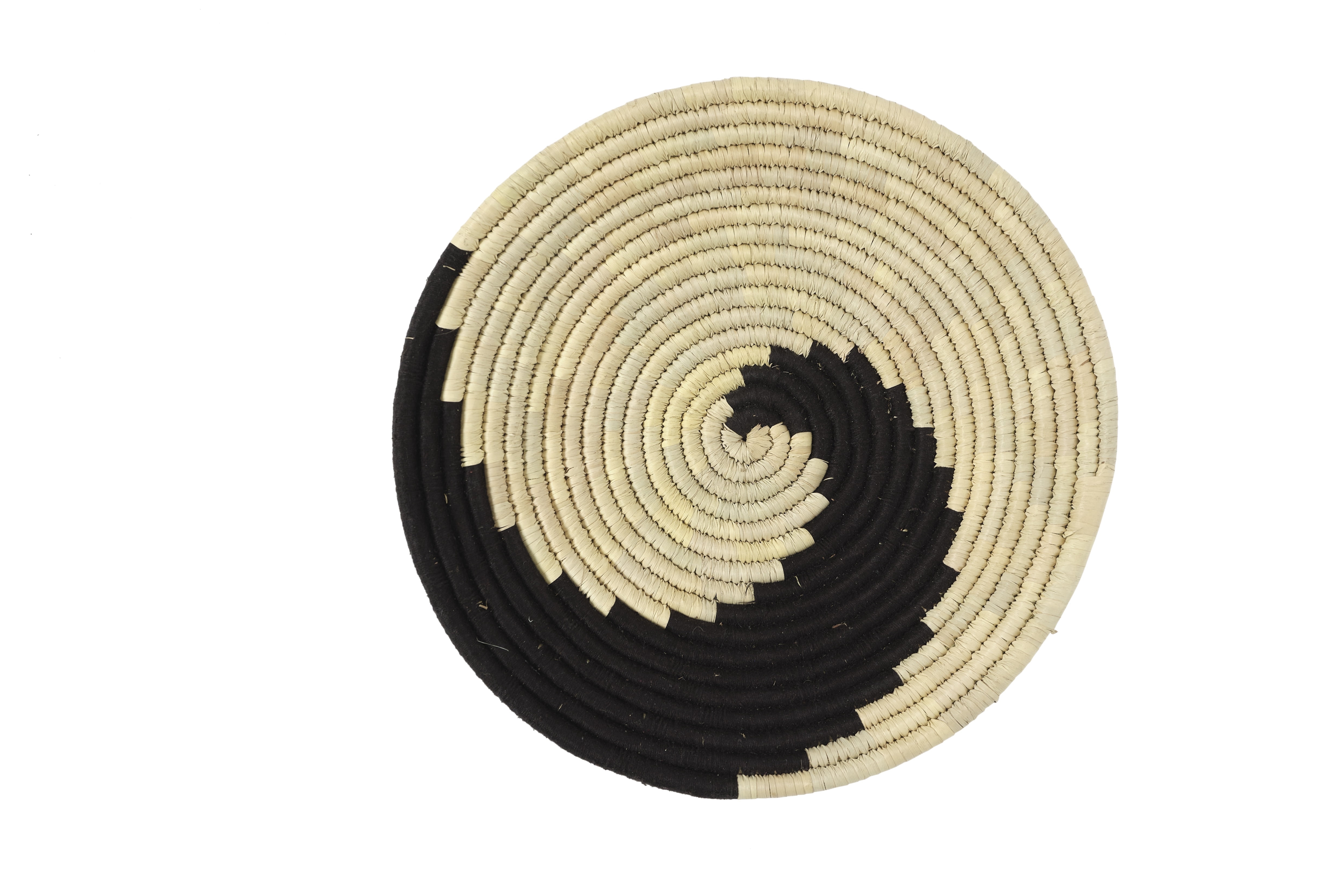 Amara Handmade Natural Grass Round Wall Basket, 12" Large Black & Beige Woven Basket Décor