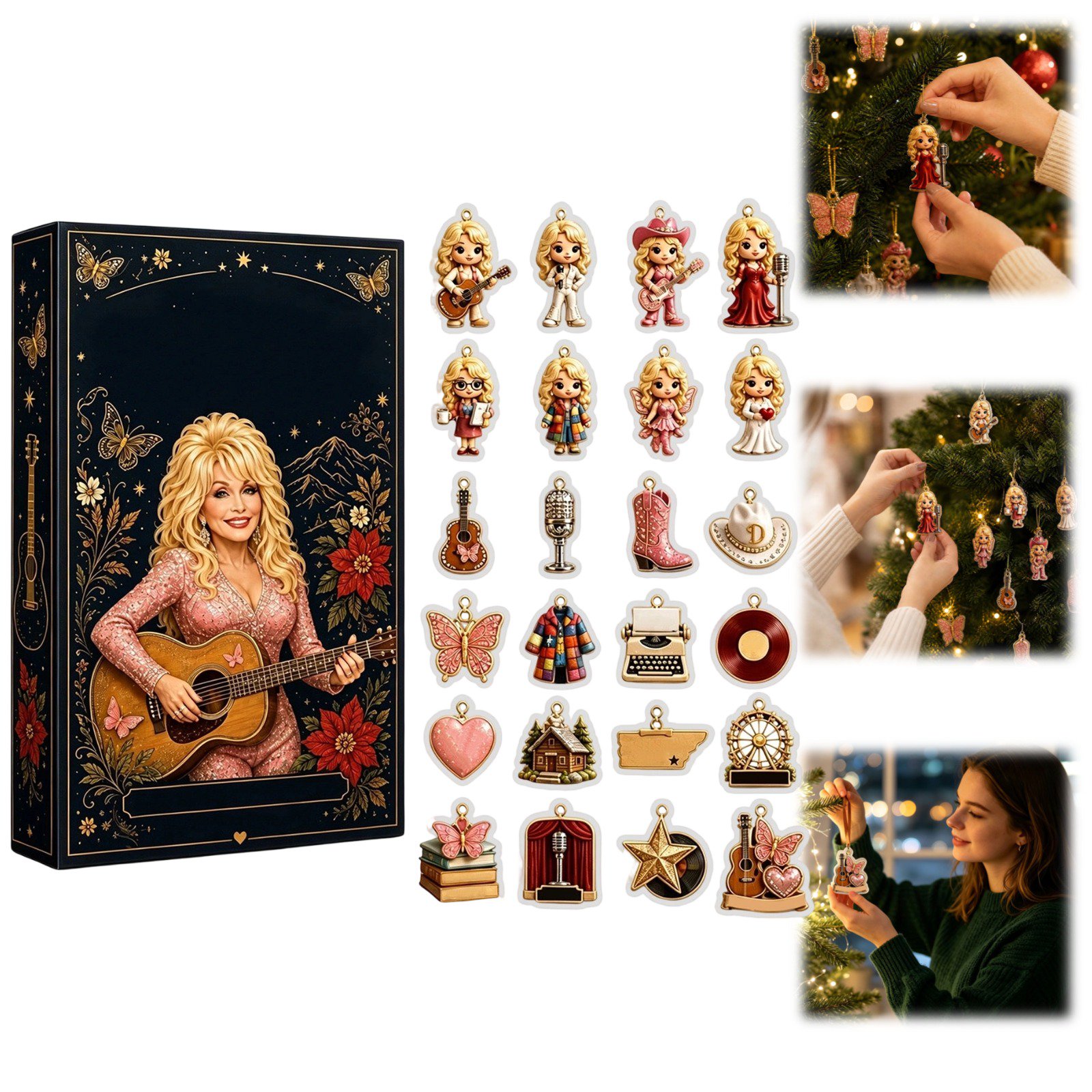 Country Music Memorial Advent Calendar 2026,Holly Dolly 80th Anniversary Christmas Countdown Advent Box, 24 Collectible Acrylic Figurines, Commemorative Holiday Present for Country Music Enthusiasts