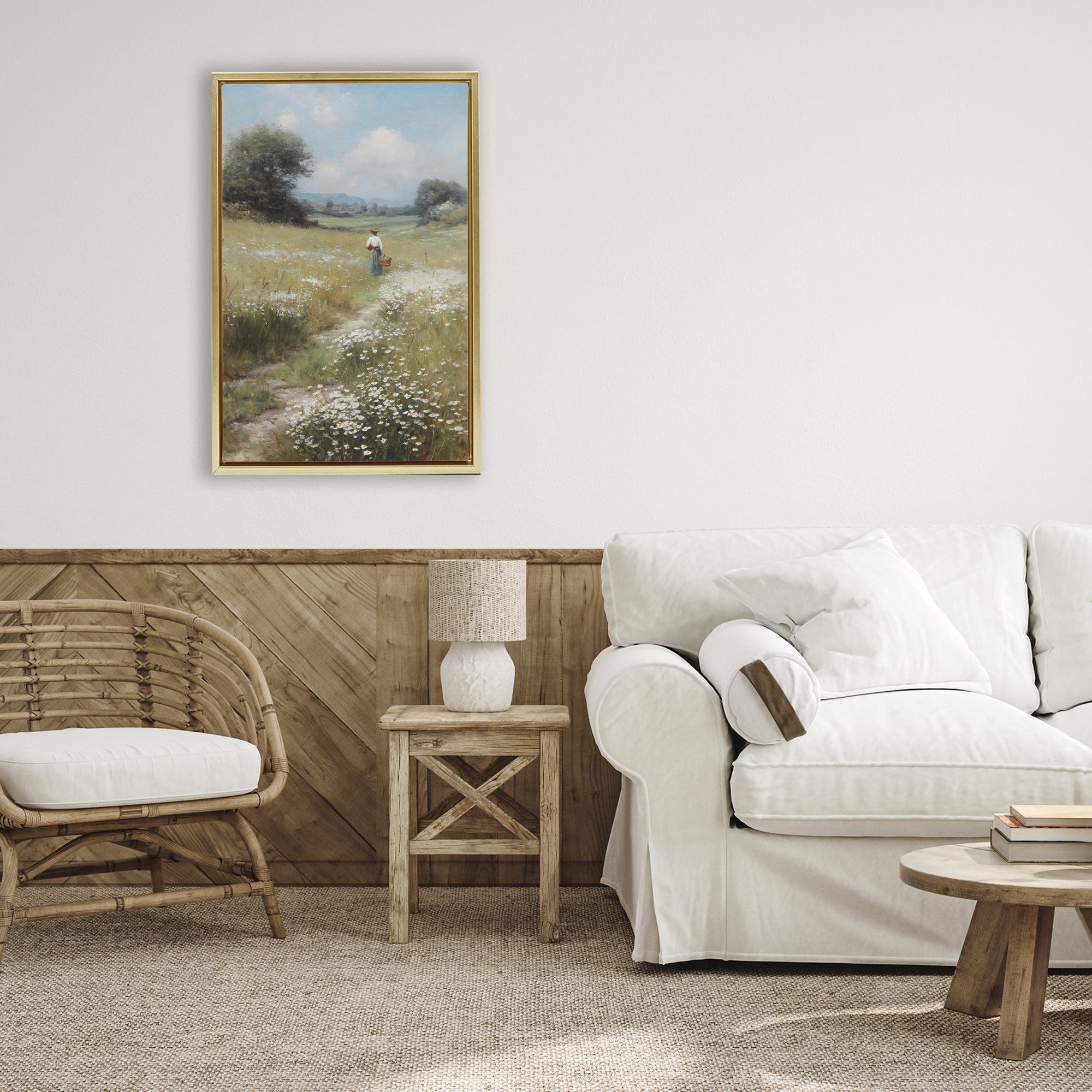 Stupell Industries Flower Gazing in Summer Meadow Gold Framed Floater Canvas Wall Art, design by Petal Prints Design