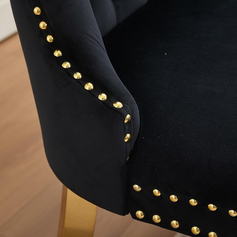 Modern Velvet Double Dining Loveseat Bench, 2 - Seat Tufted Wingback Bench with Handmade Buttons, Gold - Plated Steel Legs, Upholstered Armless Dining & Living Room Seating