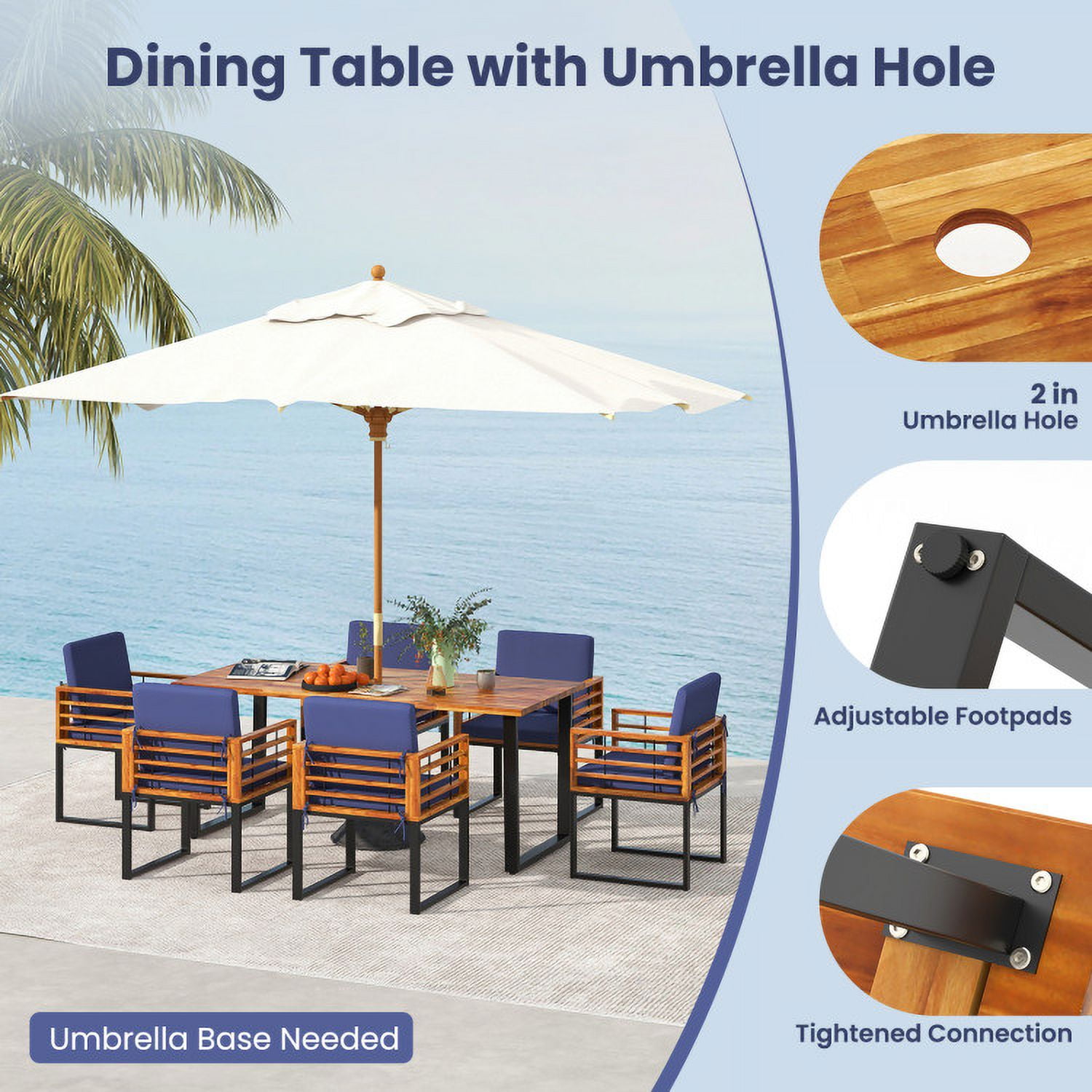 Aimee Lii 7 Pieces Patio Acacia Wood Dining Chair and Table Set for Backyard and Poolside, Outdoor Patio Furniture, Navy Aimee Lii 7 Pieces Patio Acacia Wood Dining Chair and Table Set for Backyard and Poolside, Outdoor Patio Furniture, Navy