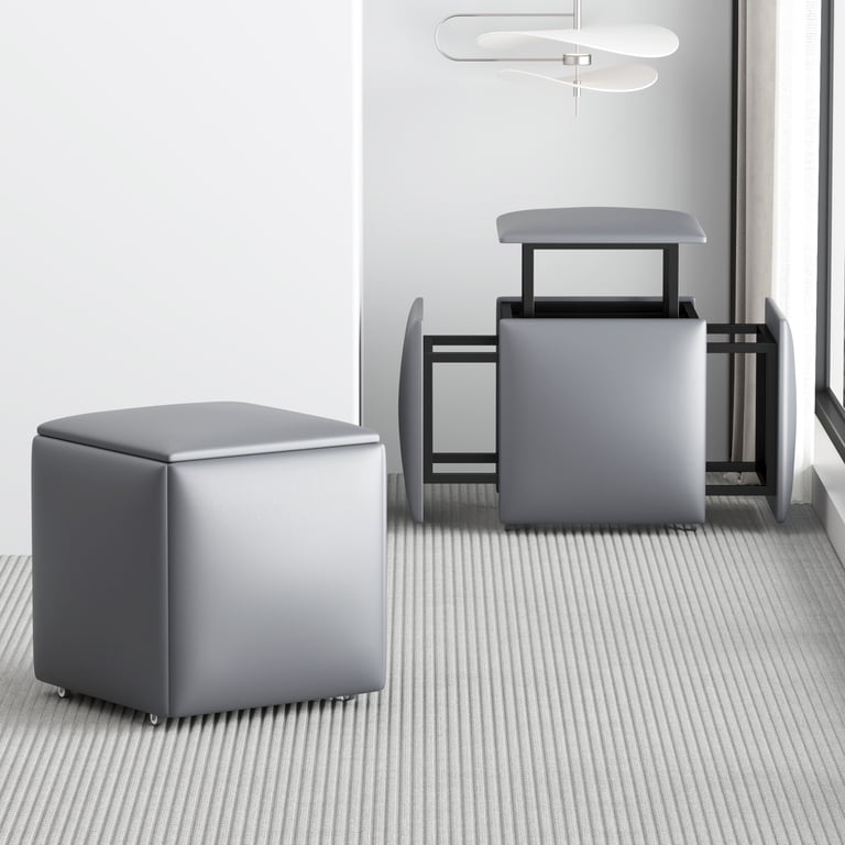 Stackable Cube Stool Stackable Stools 5-in-1 Nesting Ottoman Cube Set - With Wheels For ...