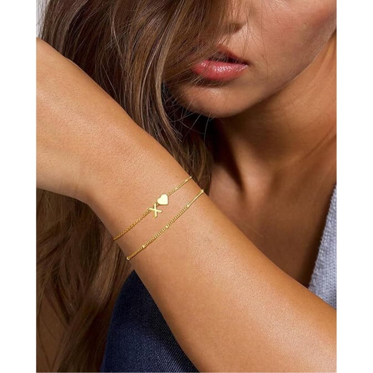 SUSHANG Love Letter Bracelet Gold Plated Heart 26 Letter Bracelet