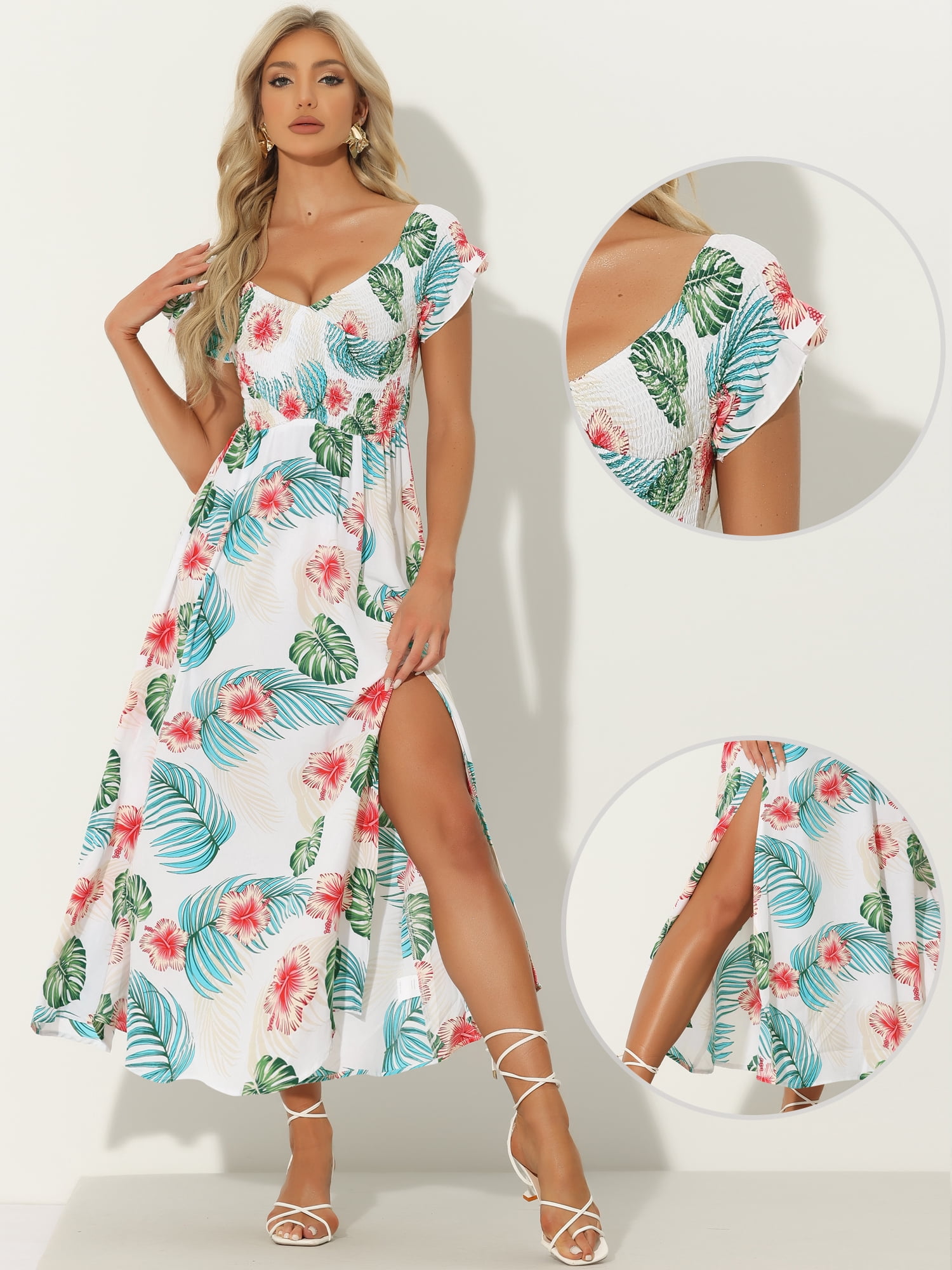 DARING DIVA Floral Dress Midi Beach Summer Dress M White