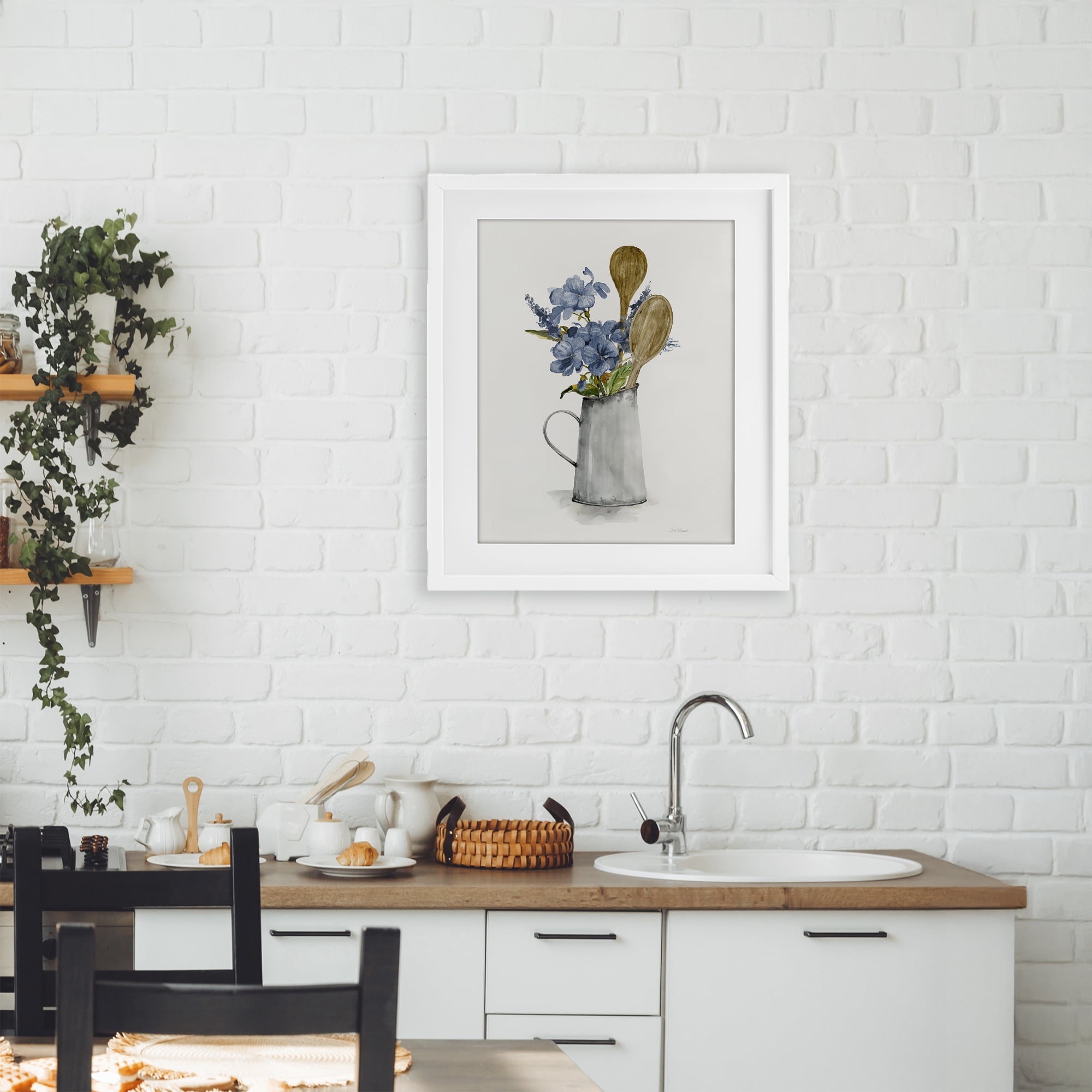 Stupell Industries Kitchen Spoons & Blue Blooms White Framed Print Under Glass, design by Carol Robinson