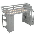 thumbnail image 5 of Twin Wood Loft Bed with Storage Drawers, Stairs and Guard Rail, Loft Bed with Shelves, Loft Bed for Teenagers, Multiple Functions Bed(Gray), 5 of 8