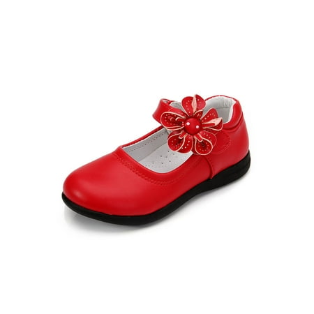 

Rotosw Children Mary Jane Flat Comfort Dress Shoes Princess Flats Cute Ankle Strap Leather Shoe Dance Lightweight Red US 5Y