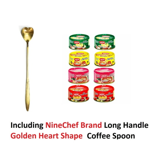 NineChef Bundle - Maesri Variety Curry Paste 8pk (2) Green (2) Red (2) Masaman & (2) Panang Curry Sauce (Pack of 8)   1 NineChef Brand Golden Heart Ice Tea Coffee Long Handel Spoon