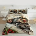 thumbnail image 3 of Manfei Christmas Flower Queen Comforter Set,Vintage Western Train Bedding Sets,Red Beige Brown Bedding Comforter Set For Men Women,Microfiber Bedroom Decor Reversible,3pcs, 3 of 9
