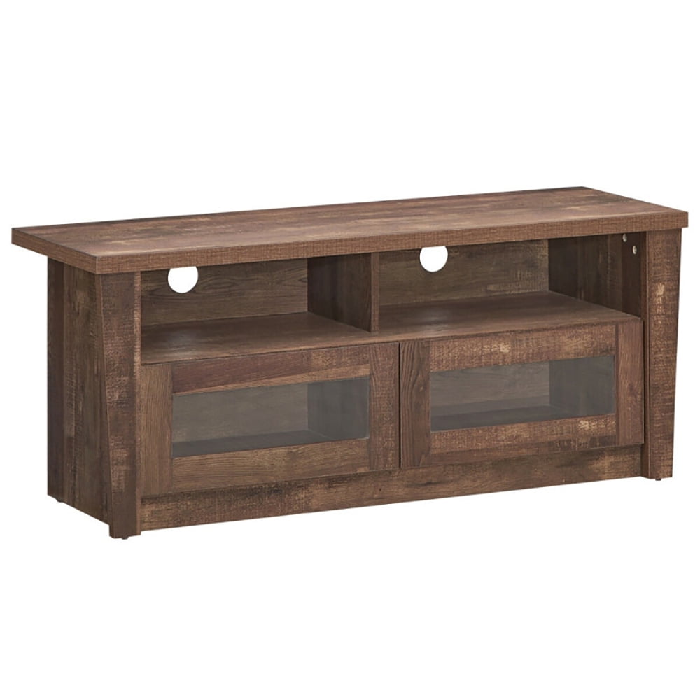 Finihen TV Stand, TV Cabinet, Wooden TV Stand with 2 Open Shelves and 2 Door Cabinets, Media Entertainment Center with Storage, for Living Room, Bedroom, Brown