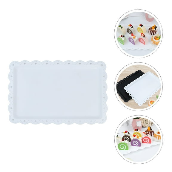 ifundom 2-Pack White Rectangle Cake Platter Plastic Dessert Serving Trays Elegant Design for Wedding Parties and Special Occasions