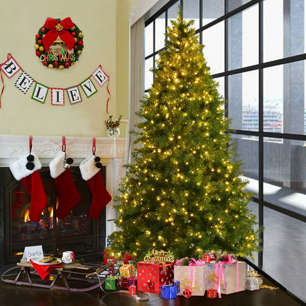 Goplus 8Ft PreLit Artificial PVC Christmas Tree Spruce Hinged w/880 LED Lights & Stand Goplus 8Ft PreLit Artificial PVC Christmas Tree Spruce Hinged w/880 LED Lights & Stand