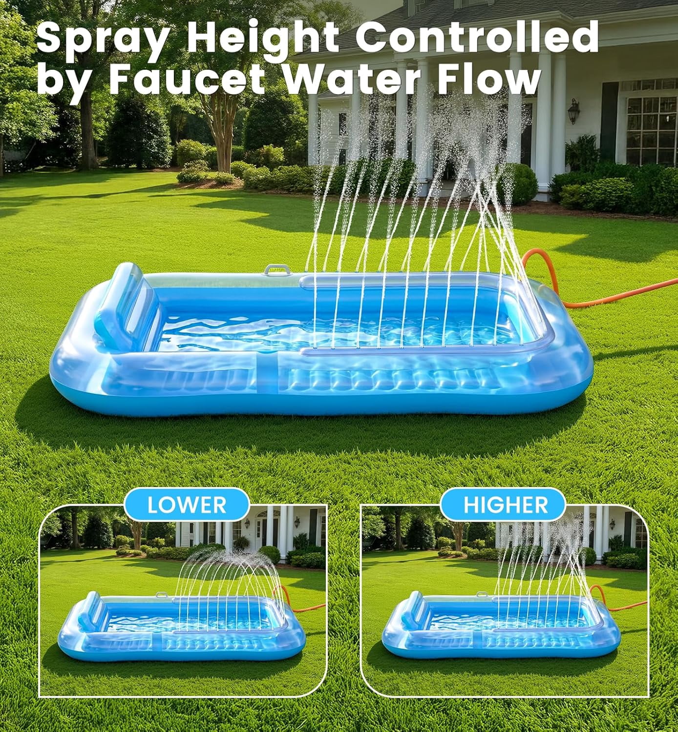 Inflatable Tanning Pool Lounger Float with Sprinkler, 77" x 48" Pool Floats Adult with Pillow, 6 in 1 Suntan Tub Raft Floatie with Drink Holder Sunbathing Water Lounge L