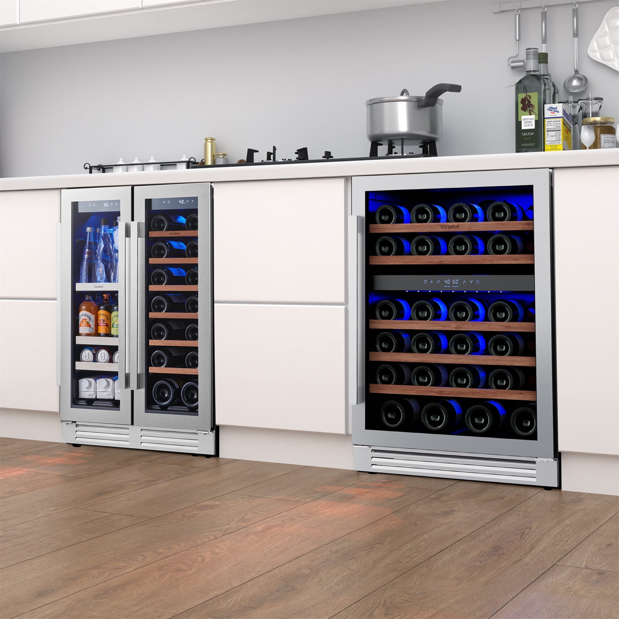 Ca'Lefort Wine Cooler Beverage Refrigerator, Hold 60 Cans and 66 Bottles Dual Zone Wine Fridge Freestanding & Built-in with Stainless Steel frame for Kitchen Office
