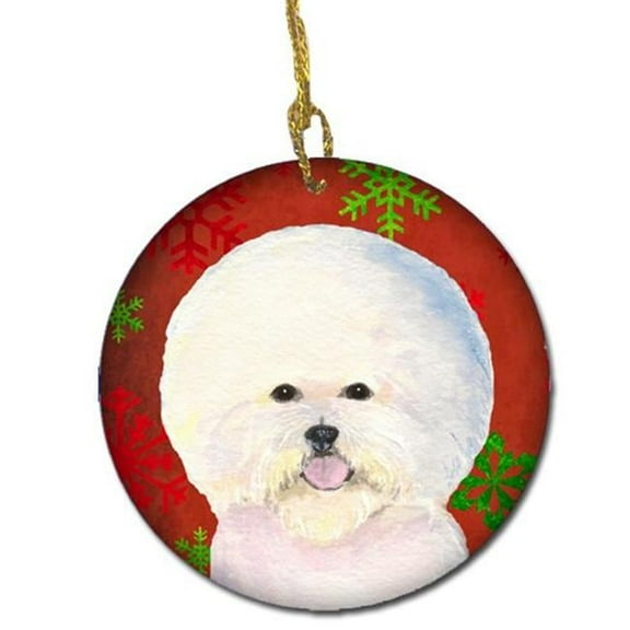 Bichon Frise Red Snowflakes Holiday Christmas Ceramic Ornament
