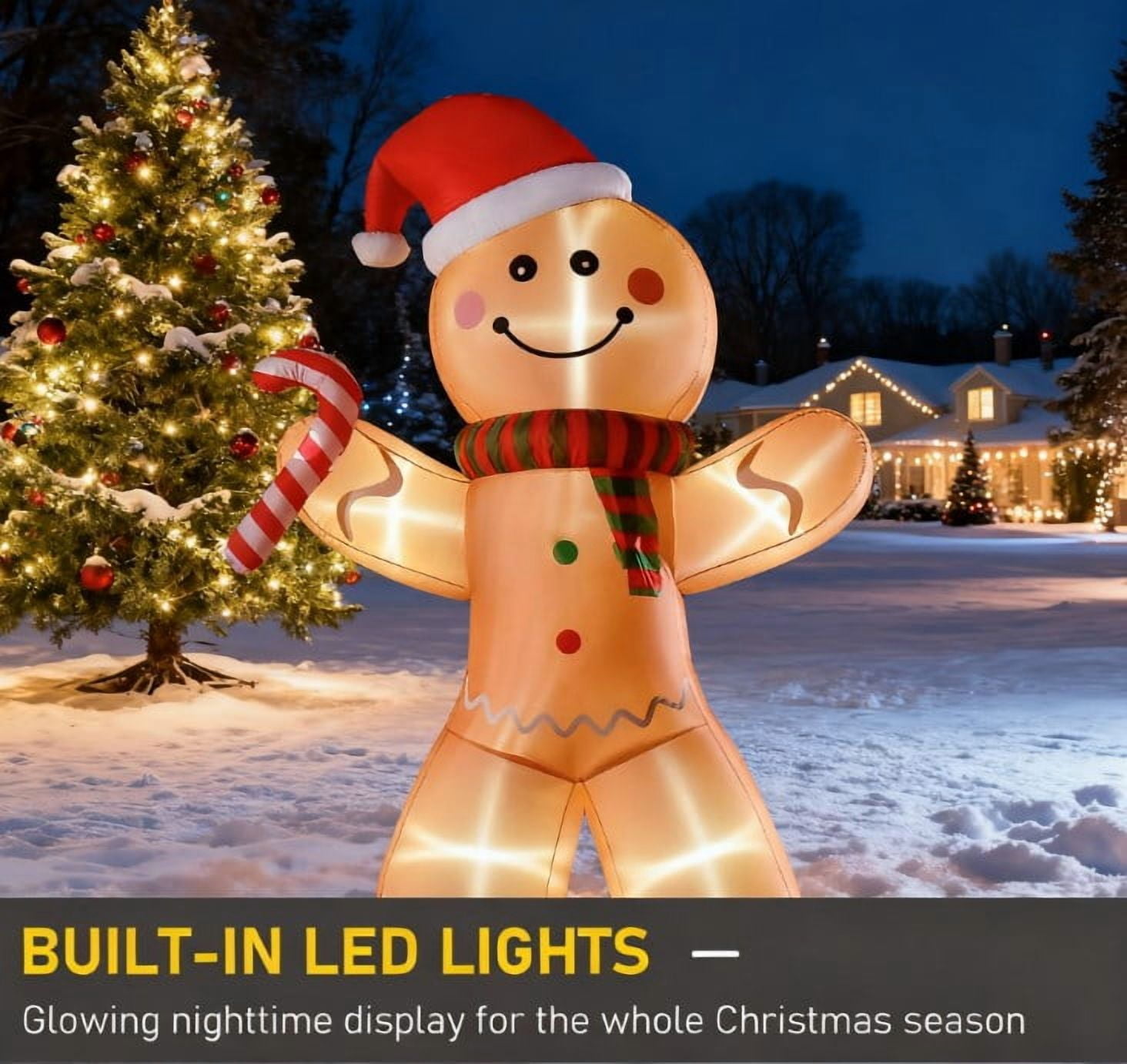 8ft Inflatable Gingerbread Man with Candy Bar LED Lights IP44 Waterproof Outdoor Yard Christmas Decoration