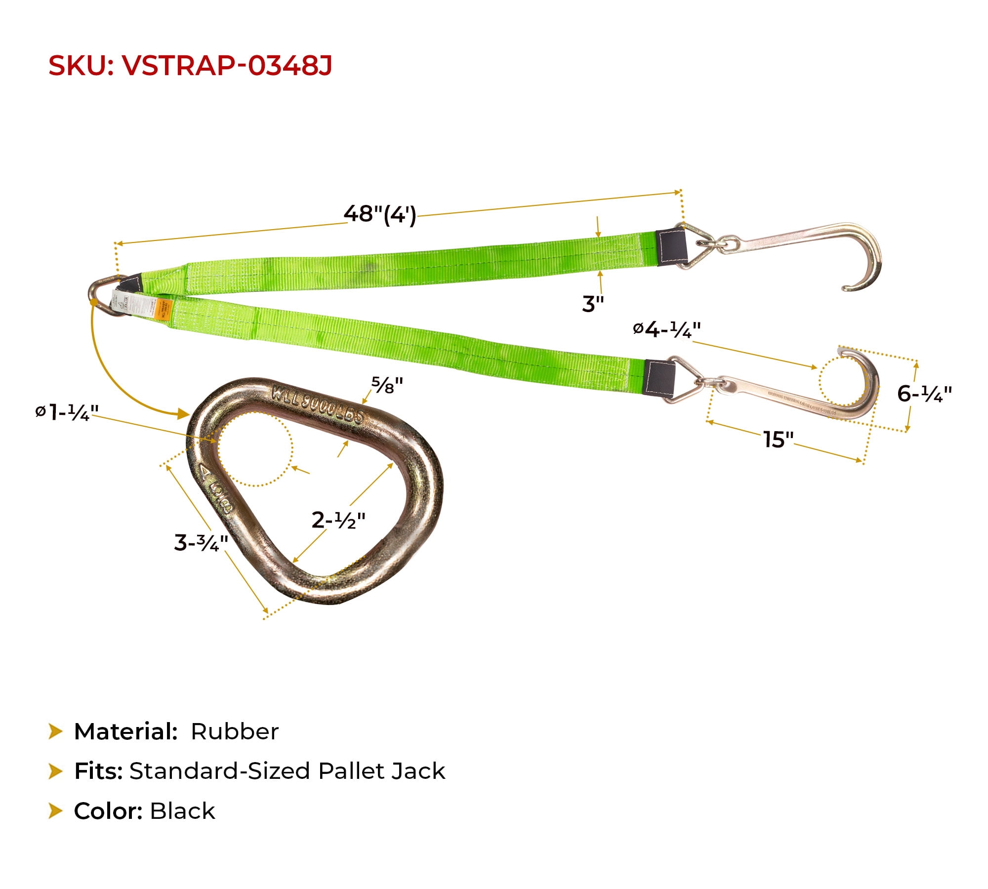 3" x 48" V Bridle Tow Straps w/ 15" J Hook, Hi-Viz Green Polyester Webbing, 5400 lbs WLL, Recovery V Strap w/Reinforced Webbing for Towing, Wrecker, Rollback, Car Hauler
