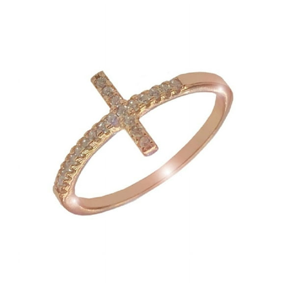 Christian Sideway Cross Cubic Zirconia Ring Rose Gold-Tone Plated Sterling Silver Size 10