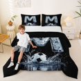 thumbnail image 2 of Castle Fairy Ice Letter M Soccer Design Queen Comforter Set 3pcs for Adults,Splash Watercolor Art Bedding Comforter Set for Sports Fans,Black Reversible, 2 of 6