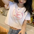 thumbnail image 4 of Camiseta corta con estampado de letras para mujer, Top informal de manga corta con cuello redondo para fiesta, 4 of 8
