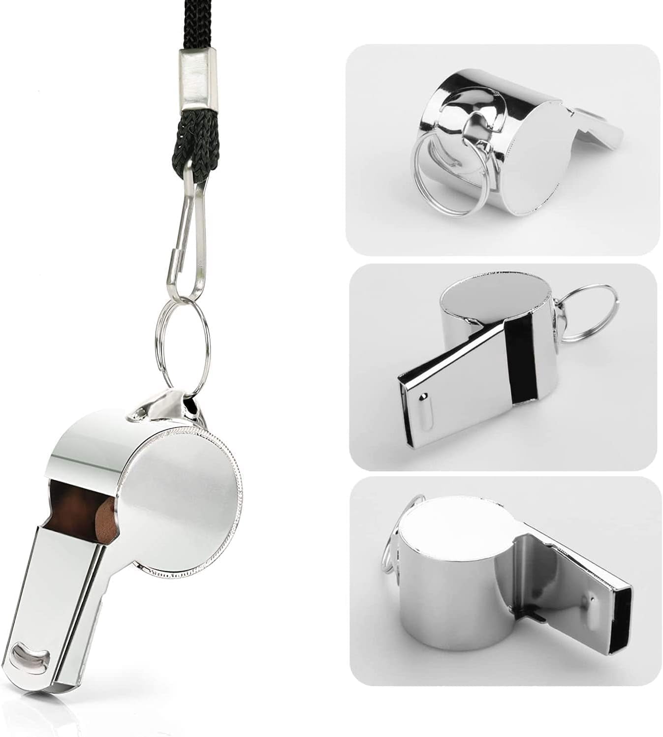 6 Pcs Stainless Steel Whistle, Referee Whistles, Strong Metal Whistle with Lanyard for Coaches, Strong and Durable for Referees, Coaches, Lifeguards, Team Sports