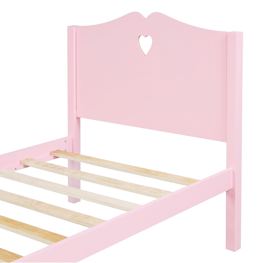 Lowestbest Platform Beds for Teens, Twin Size Bed Frame with Wood Slat Support and Headboard and Footboard, Pink