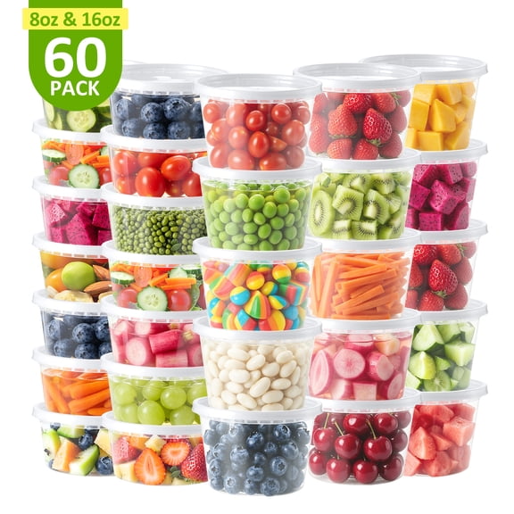 BagDream Plastic Deli Containers with Lids 60 Pack, 8oz 16oz Variety Pack Airtight Food Storage & Soup Containers Leakproof, BPA Free, Microwave Freezer Safe
