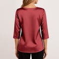 thumbnail image 7 of KDDYLITQ Women's Satin Tops 3/4 Sleeve Silky Blouses Cowl Neck Solid Colors Trendy T Shirts Soft Evening Clothes Wine XL, 7 of 7