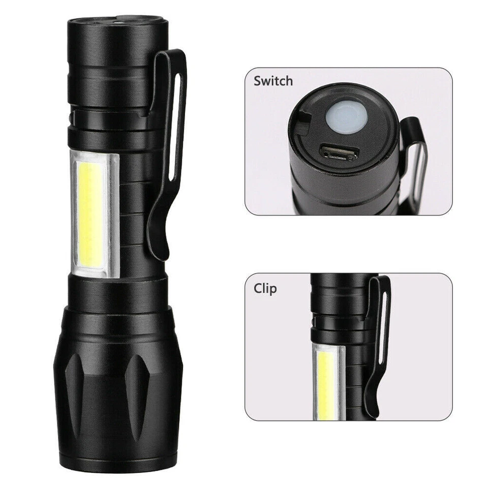 Tactical Led Flashlight Usb Rechargeable 3Modes Light Zoomable Lamp Torch Us